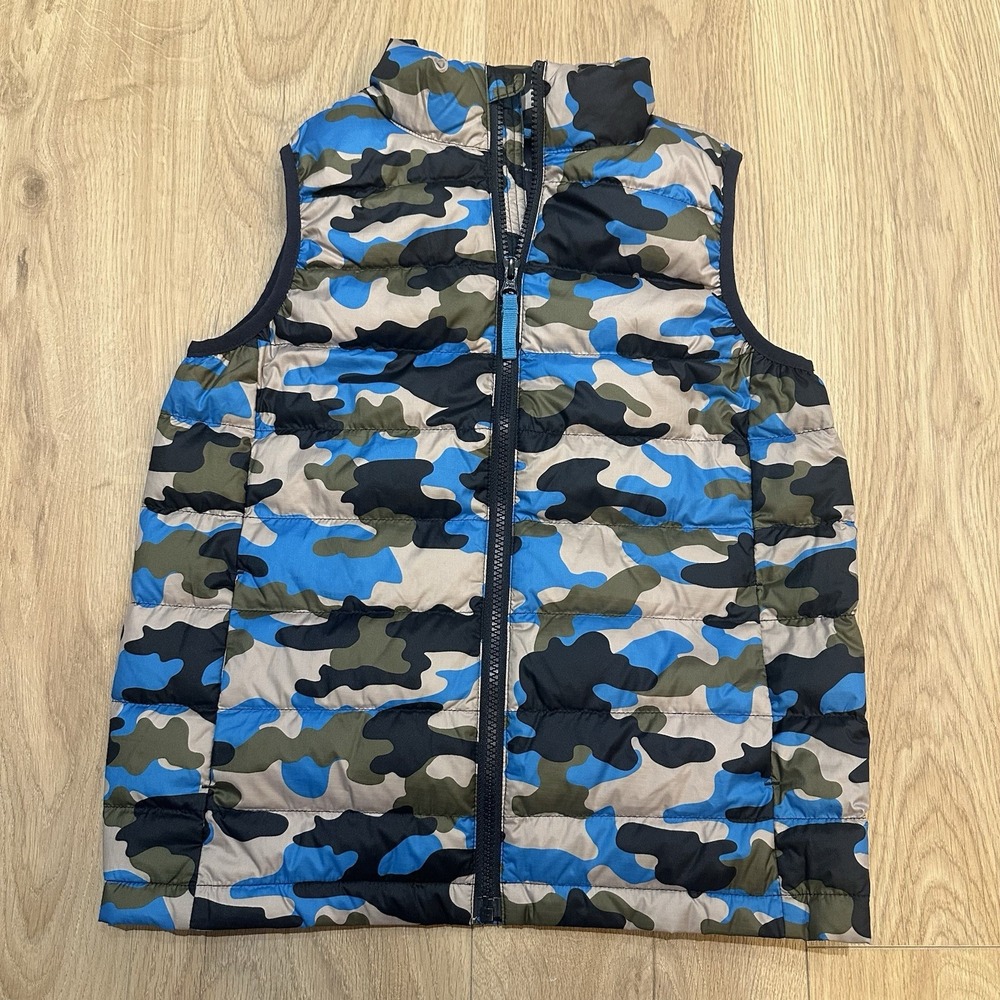 Quince Boys Lightweight Down Vest Blue Camo Size 10 Mint Condition